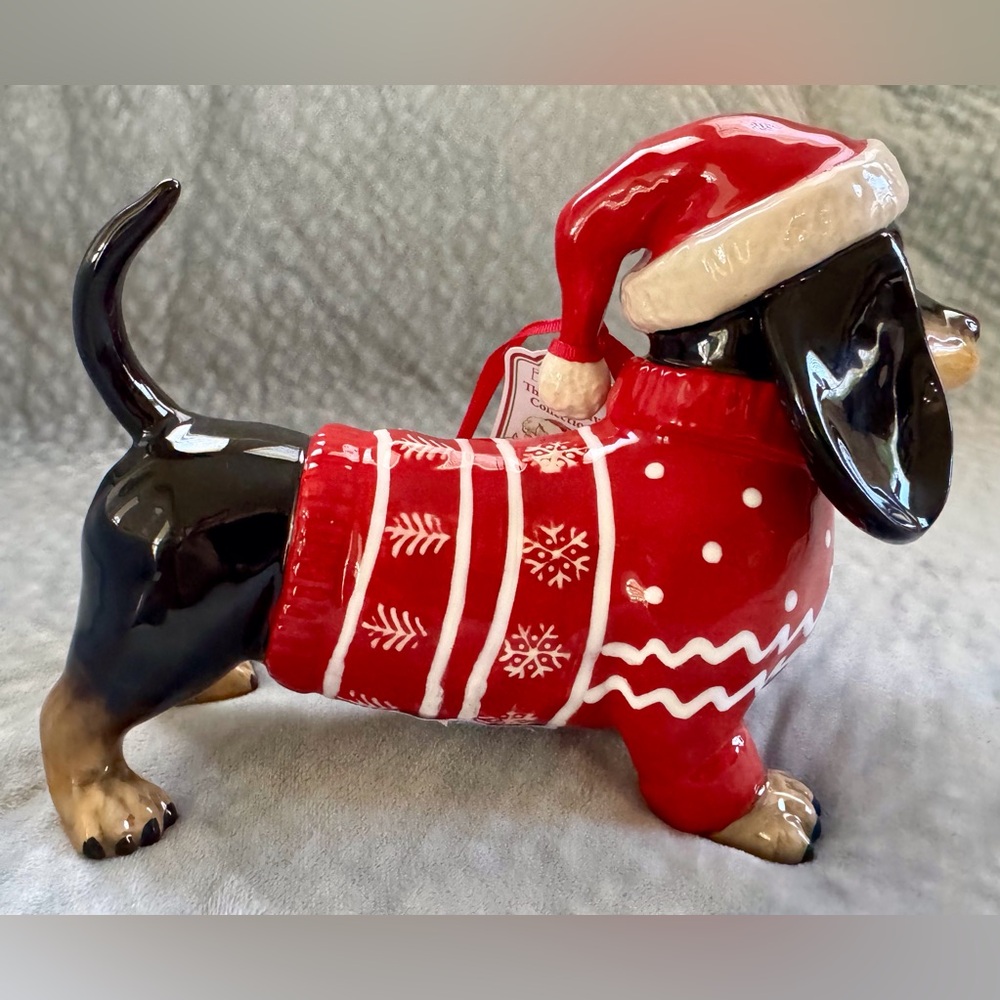 Blue Sky Dachshund Christmas Sweater Figurine with Santa Hat NEW - Picture 5 of 8